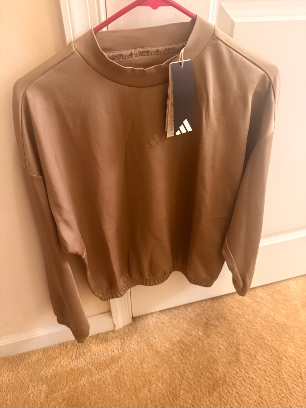 adidas Women’s Cropped Crew Sweatshirt in Taupe Brown